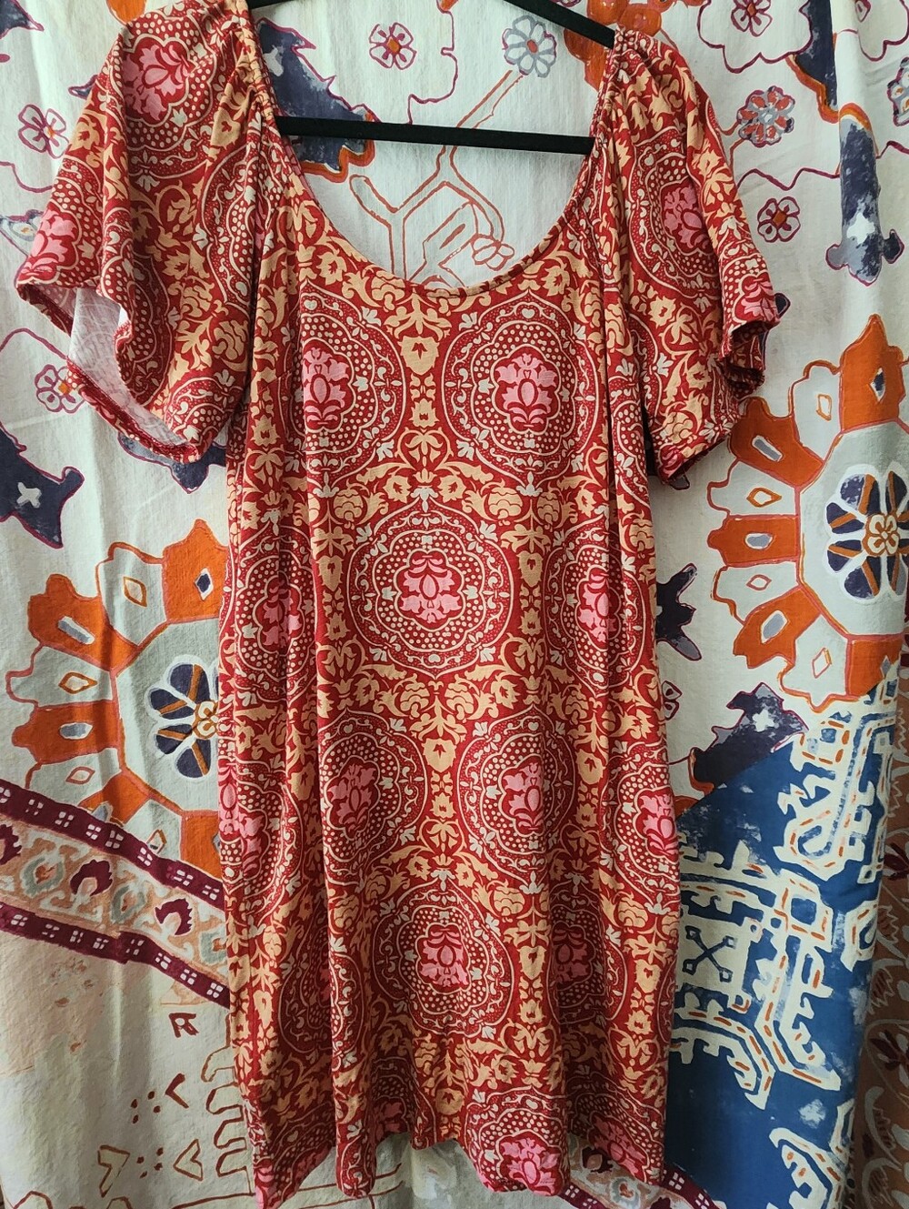 Boden Pink and Coral Medallion Scoop-Neck Mini Dress